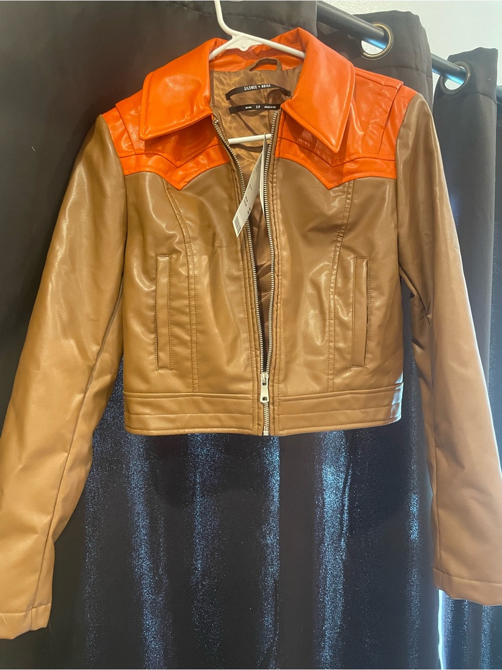 Urban Outfitters Two-Tone Faux Leather Jacket in Brown & Orange